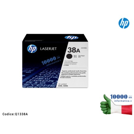 HP 38A Black Original LaserJet Toner Cartridge HP Q1338A HPQ1338A LaserJet 4200 LaserJet 4200L [12000 pagine]