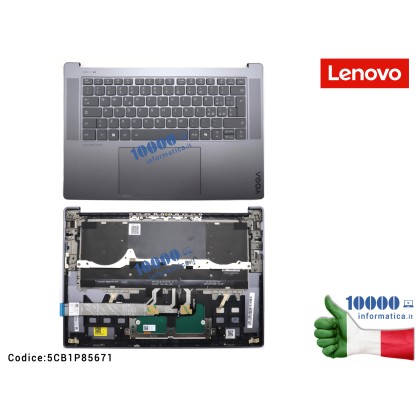 Tastiera Italiana Top Case LENOVO [Luna Gray] Yoga Slim 7 15ILL9 (83HM) 5CB1P85671 FRU5CB1P85671 Top Cover Tastiera ITA Palmrest Superiore Originale Lenovo