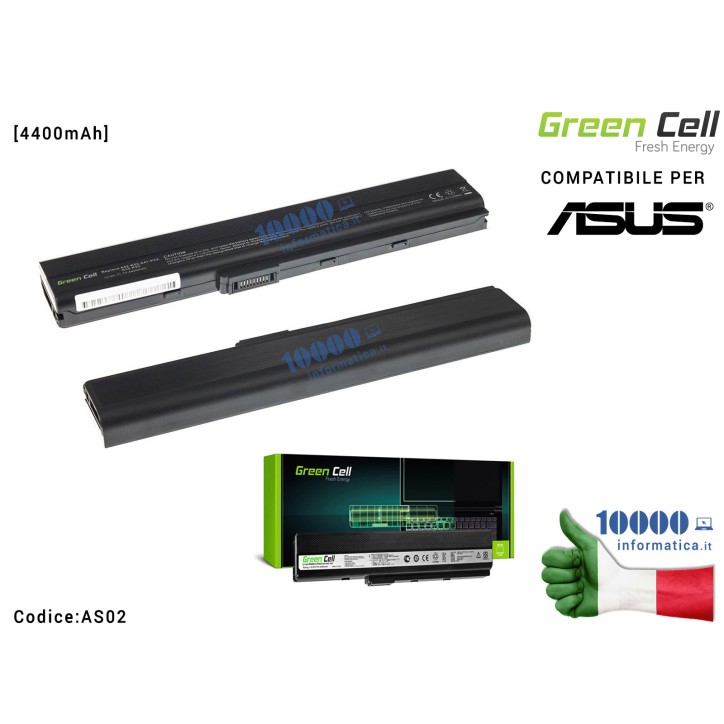 Batteria A32-K52 Green Cell Compatibile per ASUS K52 K52J K52F K52JC K52JR K52N X52 X52J A52 A52F [4400mAh]