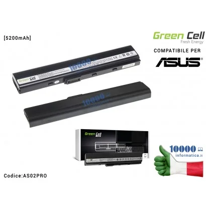 AS02PRO Batteria A32-K52 Green Cell PRO Compatibile per ASUS K52 K52J K52F K52JC K52JR K52N X52 X52J A52 A52F [5200mAh]