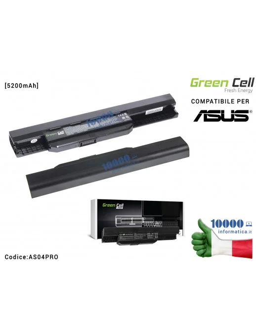 AS04PRO Batteria A32-K53 Green Cell PRO Compatibile per ASUS K53 K53E K53S K53SV X53 X53S X53U X54 X54C X54H [5200mAh]
