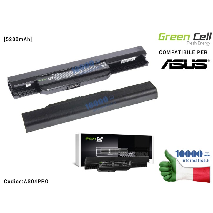 Batteria A32-K53 Green Cell PRO Compatibile per ASUS K53 K53E K53S K53SV X53 X53S X53U X54 X54C X54H [5200mAh]