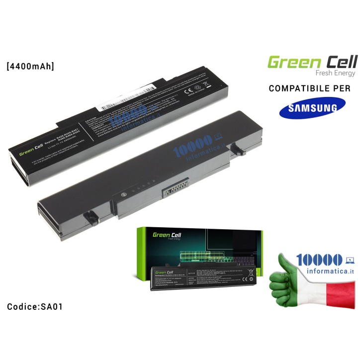 Batteria AA-PB9NC6B Green Cell Compatibile per SAMSUNG RV511 R519 R522 R530 R540 R580 R620 R719 R780 [4400mAh]
