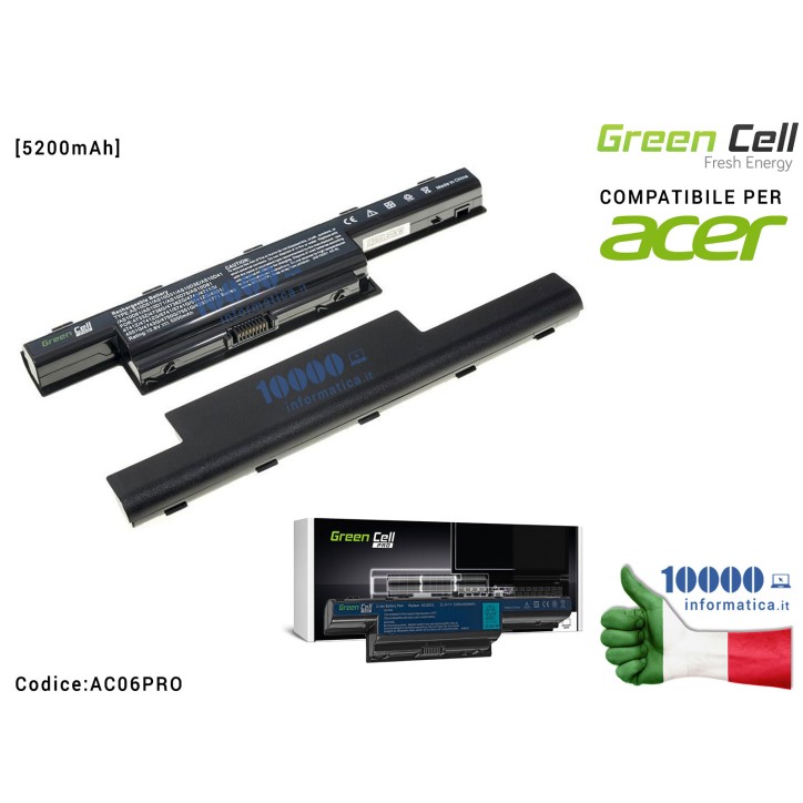 Batteria AS10D56 Green Cell PRO Compatibile per ACER Aspire 5733 5741 5742 5742G 5750G E1-571 TravelMate 5740 5742 [5200mAh]