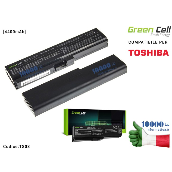 Batteria PA3634U-1BRS Green Cell Compatibile per TOSHIBA C650 C650D C660 C660D L650D L655 L750 [4400mAh]
