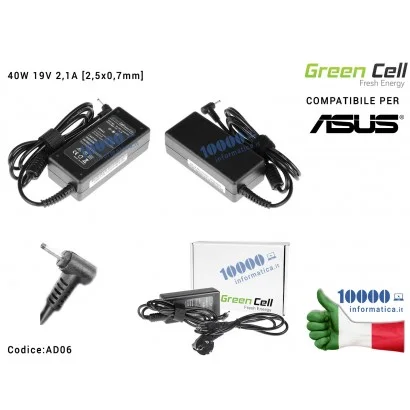 AD06 Alimentatore Green Cell 40W 19V 2,1A [2,5x0,7mm] Compatibile per ASUS EEE PC 1001 1005 1015 1201 1215