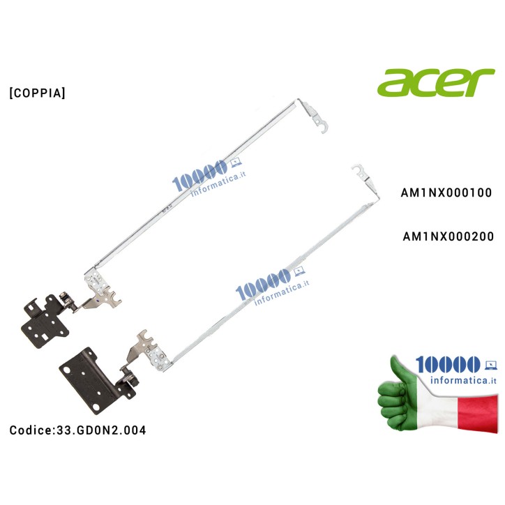 Cerniere Hinges ACER Extensa 2540 Aspire ES1-523 ES1-524 ES1-532G ES1-533 ES1-572 TE69AP [COPPIA] AM1NX000100 AM1NX000200 33.GD0