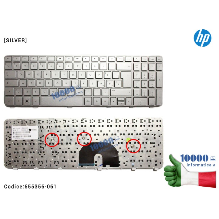 Tastiera Italiana (ARGENTO) HP Pavilion DV6-6000 DV6-6100 DV6-6200 DV6-6B DV6-6C DV6-6T [SILVER] V122630BK1 655356-061 644356-06