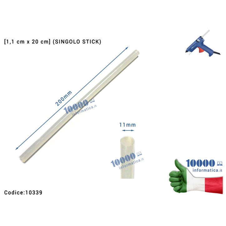 Kit 2 pezzi Colla per Pistola a Caldo [11 mm x 200 mm] (SINGOLO STICK) per Riparazioni Fai Da Te Smartphone Notebook Tablet Vetro Plastica Legno Carta