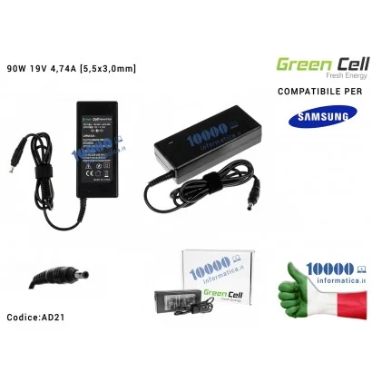 AD21 Alimentatore Green Cell 90W 19V 4,74A [5,5x3,0mm] Compatibile per SAMSUNG R505 R510 R519 R520 R720 RC720 R780