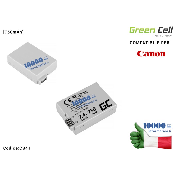 Batteria Green Cell Compatibile per CANON EOS Rebel T2i T3i T4i T5i EOS 600D 550D 650D 700D [750mAh]