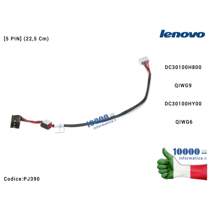 Connettore di Alimentazione DC Power Jack PJ390 LENOVO IdeaPad G580 G585 Y470 [4 PIN] (25,5 cm) DC30100H800 QIWG9 DC30100HY00 QIWG6