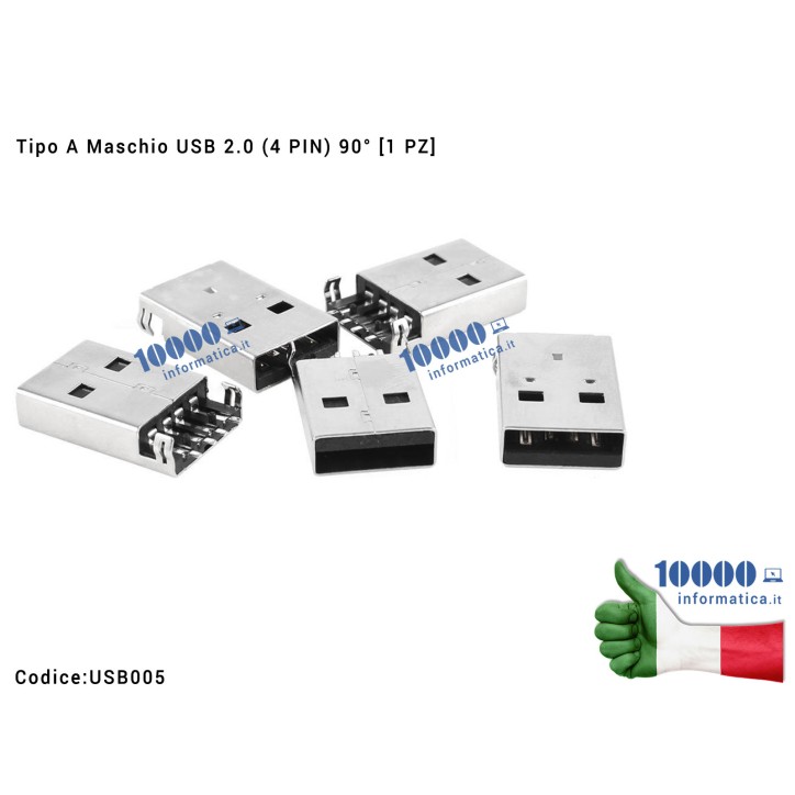 Connettore Porta USB 2.0 Tipo A Maschio (4 PIN) 90 gradi [1 PZ]