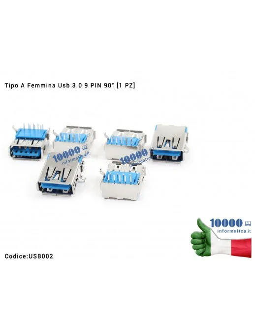 USB002 Connettore Porta USB 3.0 Tipo A Femmina (9 PIN) 90 gradi [1 PZ]