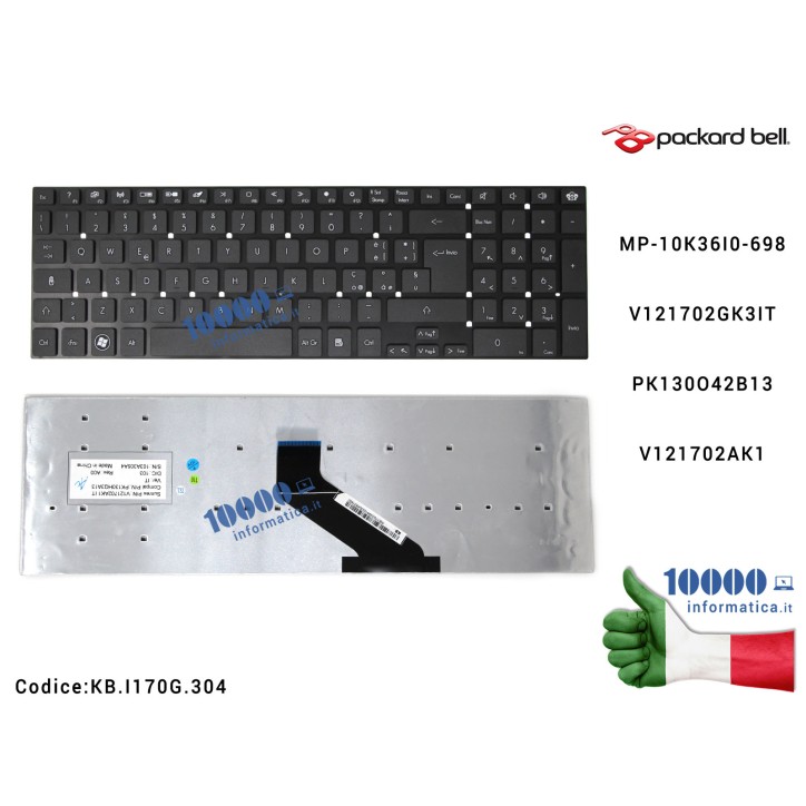 Tastiera Italiana PACKARD BELL EasyNote LS44HR P5WS0 LS11HR TS11HR TS11SB GATEWAY NV55S NV57H NV75S NV52L NV56R NV77H (NERA) MP-