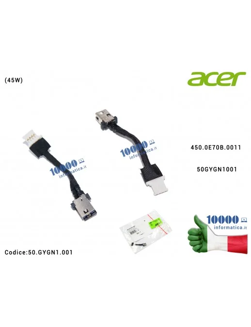 50.GYGN1.001 Connettore DC Power Jack (45W) ACER Swift SF314-41 SF314-54 SF314-56 SF314-58 SF314-58G 450.0E70B.0011 50.GYGN1....