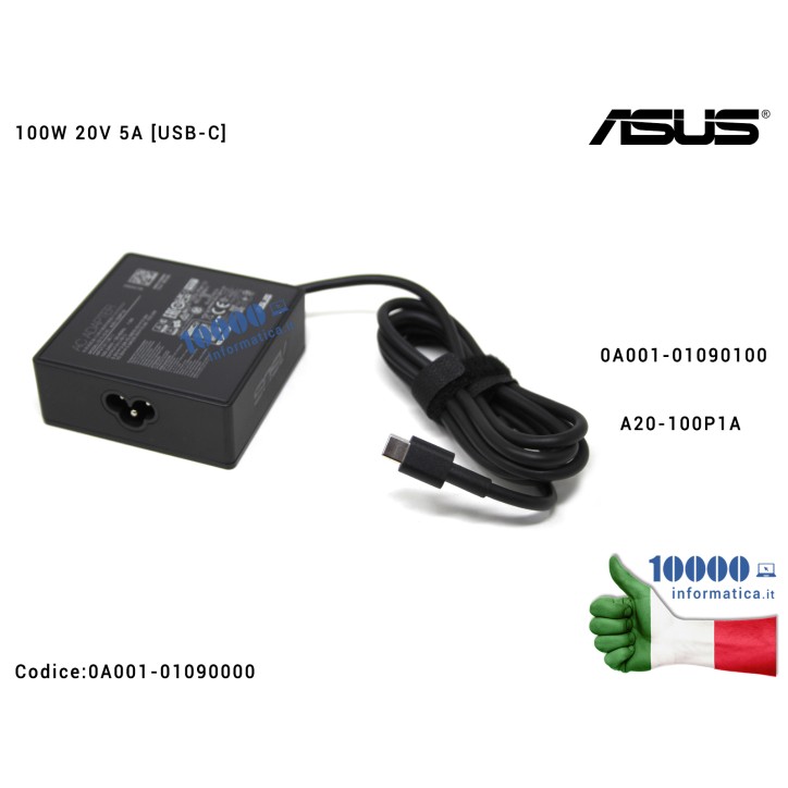 Alimentatore ASUS 100W 20V 5A [USB-C] ZenBook 14X OLED UM540 TUF Gaming Dash F15 FX516 FX517 UX5401 UX5400E ZenBook 14 UX425Q ROG Strix G15 G533QM G713Q OG Zephyrus Duo 15 SE GX551Q (Type C) 0A001-01090000 0A001-01090100 A20-100P1A