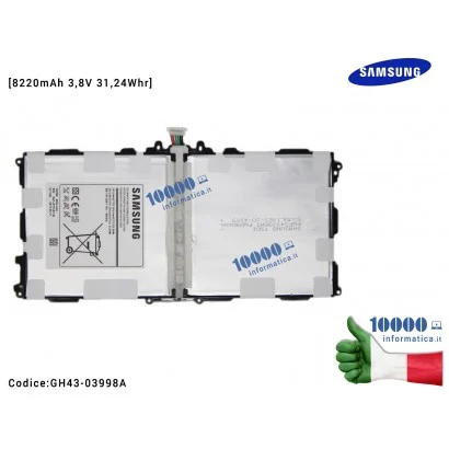 Batteria T8220E SAMSUNG Galaxy Note P600 SM-P600 P605 SM-P605 P6000 SM-P6000 (2014) P6050 SM-P6050 (2014) Tab PRO SM-T520 SM-T525 (LTE) [8220mAh 3,8V 31,24Whr]