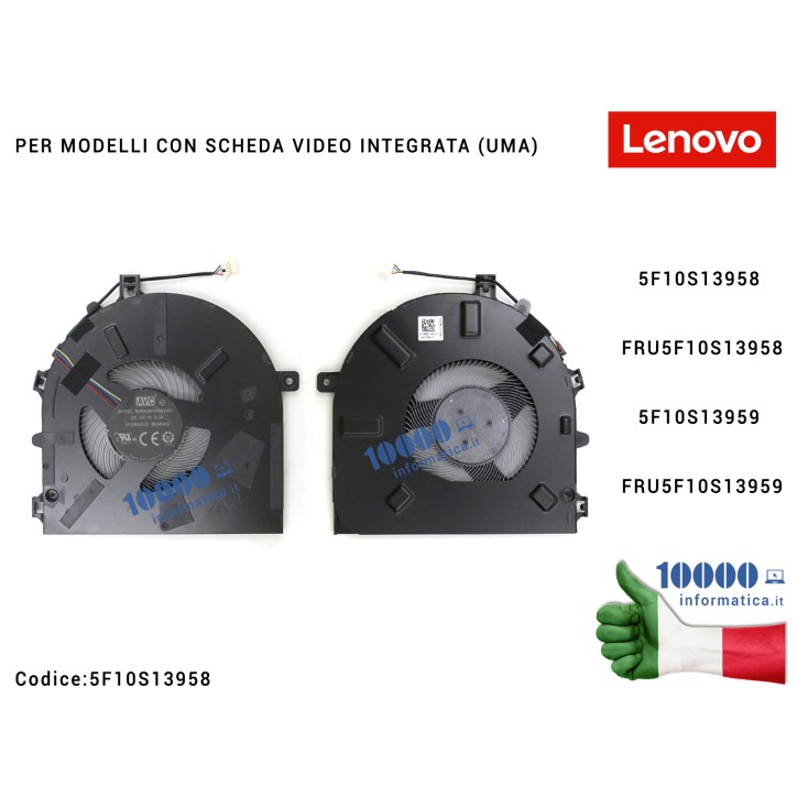 Ventola di Raffreddamento Fan CPU LENOVO [UMA] IdeaPad 5 Pro 14ITL6 (82L3) 14ACN6 (82L7) 14IAP7 14ARH7 [MODELLO VGA INTEGRATA] F