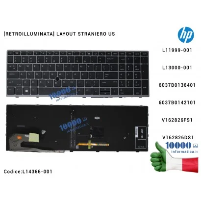 L14366-001 Keyboard HP EliteBook 850 G5 755 G5 ZBook 15u G5 [LAYOUT US] [Silver] Backlit L11999-001 L13000-001 L14366-001 603...