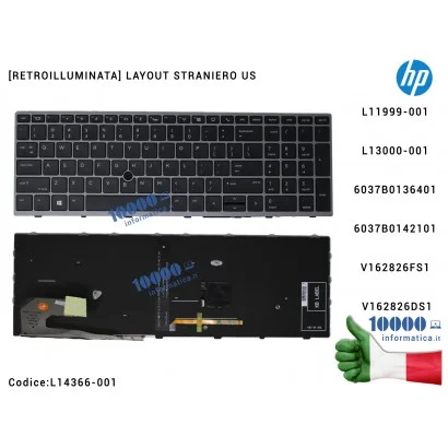 L14366-001 Tastiera Straniera Retroilluminata HP EliteBook 850 G5 755 G5 ZBook 15u G5 [Frame Grigio] (con Puntatore) L11999-0...