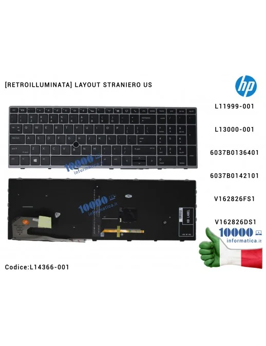 L14366-001 Keyboard HP EliteBook 850 G5 755 G5 ZBook 15u G5 [LAYOUT US] [Silver] Backlit L11999-001 L13000-001 L14366-001 603...