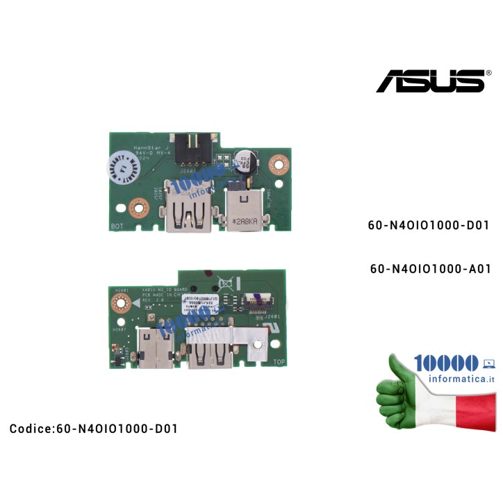 Board USB I/O ASUS F401 F501 X401 X501 S401 S501 X401U X501U S501U Connettore di Alimentazione Power Jack DC 60-N4OIO1000-D01 60
