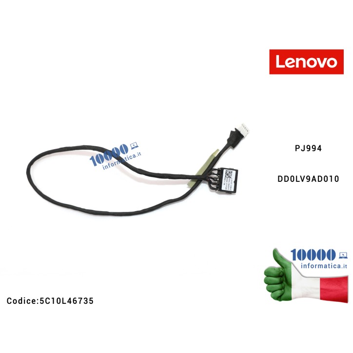 Connettore DC Power Jack PJ994 LENOVO IdeaPad [27 cm] V310-14IKB (80T2) V310-14ISK (80SX) V310-15ISK (80SY) V310-15IKB (80T3) V510-15IKB (80WQ) E42-80 E52-80 5C10L46735 35046347 DD0LV9AD010 DD0LV9AD000 FRU5C10L46735