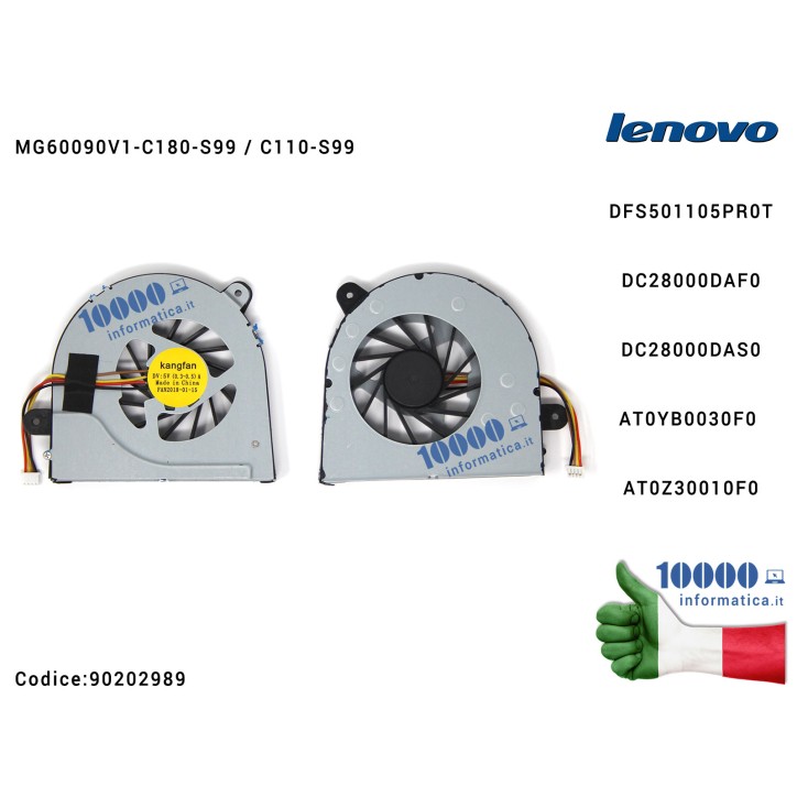 Ventola di Raffreddamento Fan CPU LENOVO G400S G405S G500S G505S Z501 Z505 MG60090V1-C180-S99 MG60090V1-C110-S99 DFS501105PR0T DC28000DAF0 DC28000DAS0 AT0YB0030F0 AT0Z30010F0