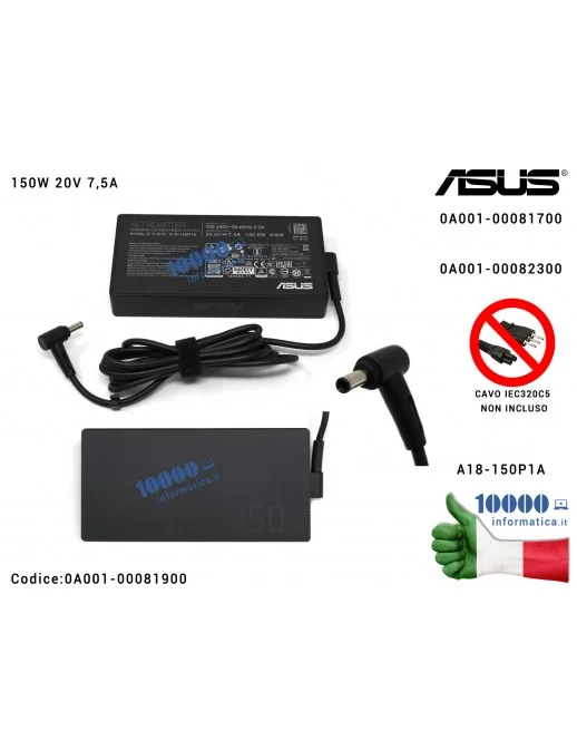 Alimentatore ASUS 150W 20V 7,5A [4,5 x 3,0 mm] VivoBook 15 X571GT X571GD F571GT F571GD ASUSTEK RX571GT (NERO) A18-150P1A ADP-150CH B 0A001-00081700
