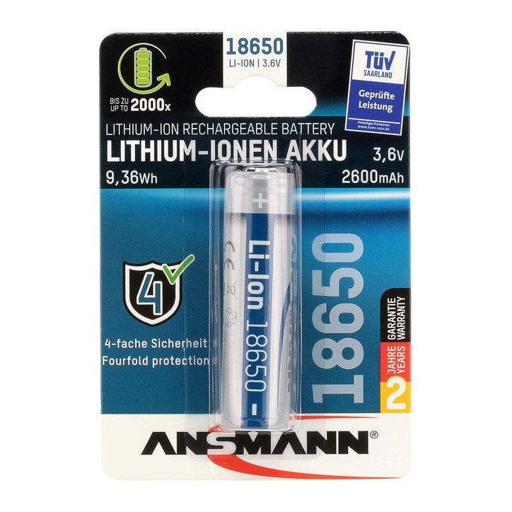1307-0000 ANSMANN Li-Ion Akku 18650 Rechargeable Battery