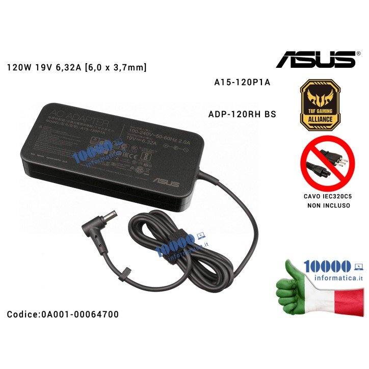Alimentatore ASUS 120W 19V 6,32A [6,0 x 3,7mm] TUF Gaming FX505D FX505DY FX505GD FX505G FX705 FX705D FX705GD FX705GE PX505 PX705