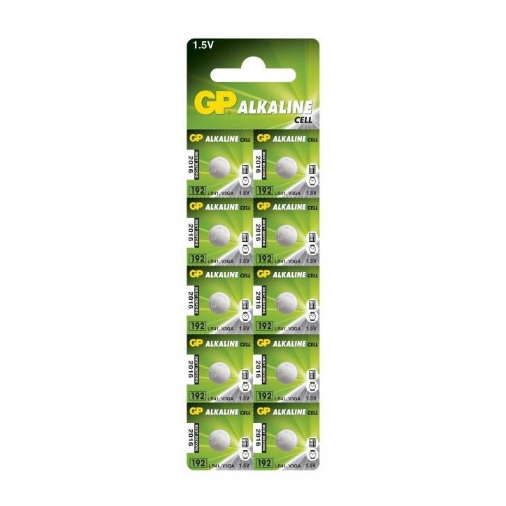 17168 GP ALKALINE BUTTON CELL LR41 Blister with 10 batteries.