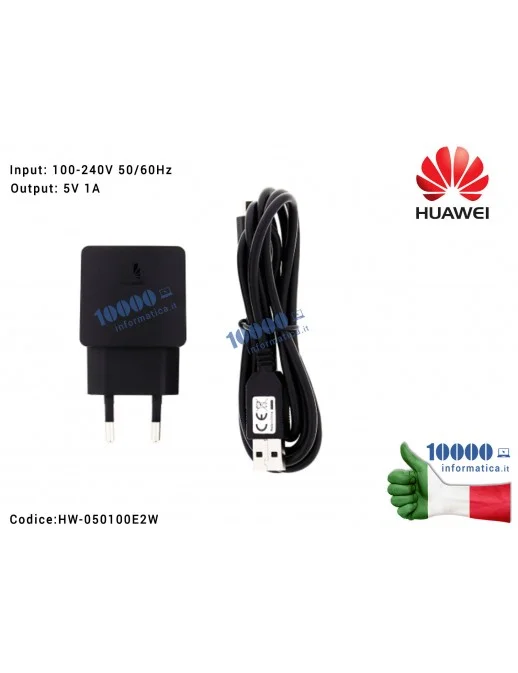 Alimentatore Carica Batteria USB HUAWEI 5W 5V 1A + Cavo microUSB [NERO] 02220434