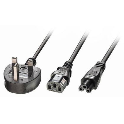 30374 Lindy 2.5M Uk 3 Pin Plug To 1X C13 799930 & 1X C5