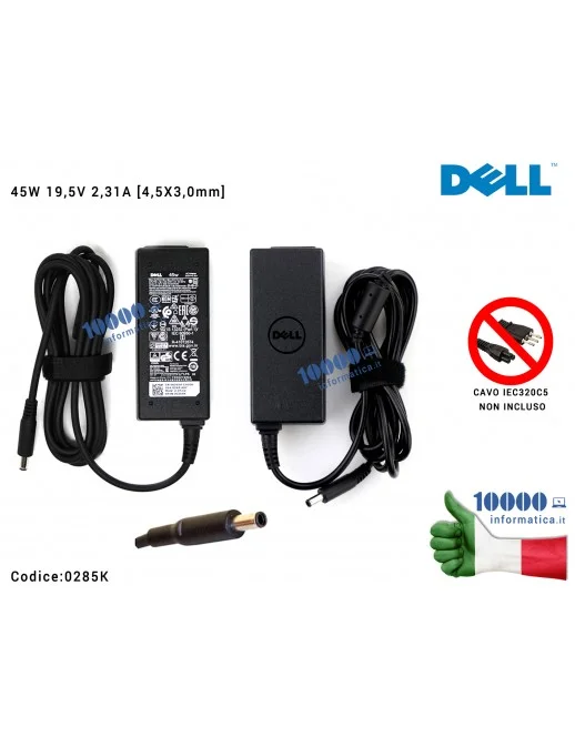 Alimentatore DELL 45W 19,5V 2,31A [4,5x3,0mm] XPS 13 (9360) Vostro 5370 7580 Latitude E6540 E6440 E7250 E5420 00285K KXTTW 0CDF5