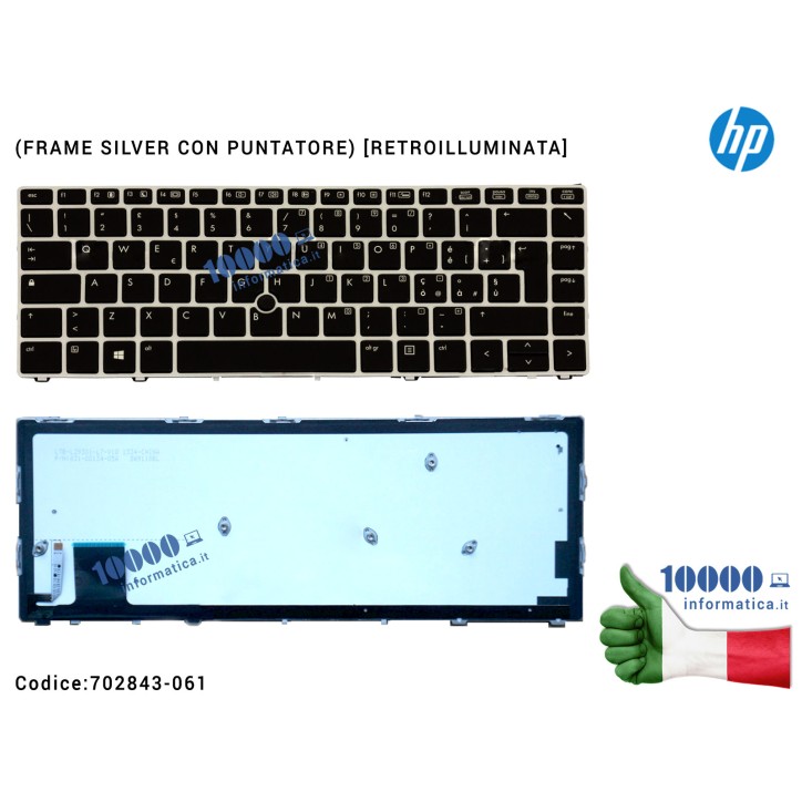 Tastiera Italiana Retroilluminata HP EliteBook Folio 9470M (FRAME SILVER CON PUNTATORE) 785648-001 697385-001 V135426AS2 6037B00