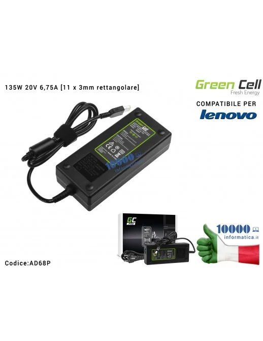 Alimentatore Green Cell PRO 135W 20V 6,75A [rettangolare] IdeaPad Y50-70 Y70 Y70-70 Y520 Y700 Z710 700-15ISK 700-17ISK ThinkPad 