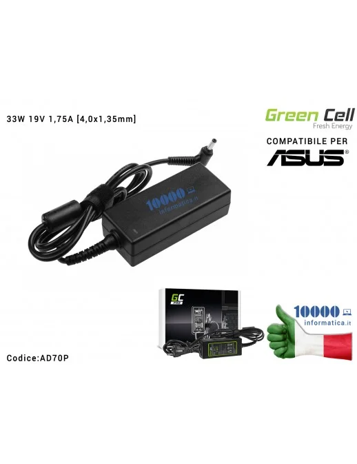 Alimentatore ASUS 33W 19V 1,75A [4,0x1,35mm] Green Cell PRO Compatibile ASUS VivoBook F200CA F200MA F201E Q200E S200E X200CA X200M X200MA X202E