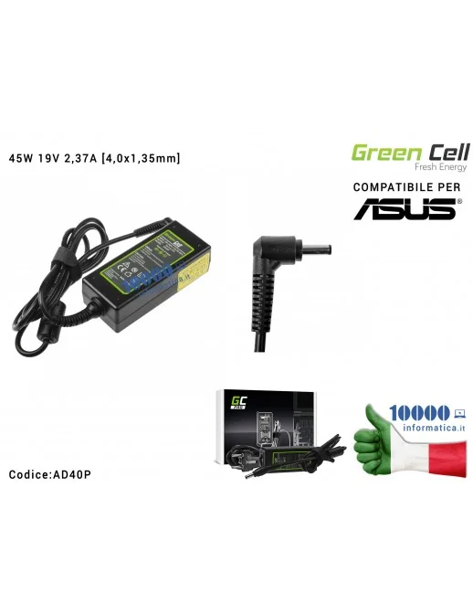 Alimentatore Green Cell PRO 45W 19V 2,37A [4,0x1,35mm] Compatibile per ASUS R540 X200C X200M X201E X202E Vivobook F201E S200E Ze