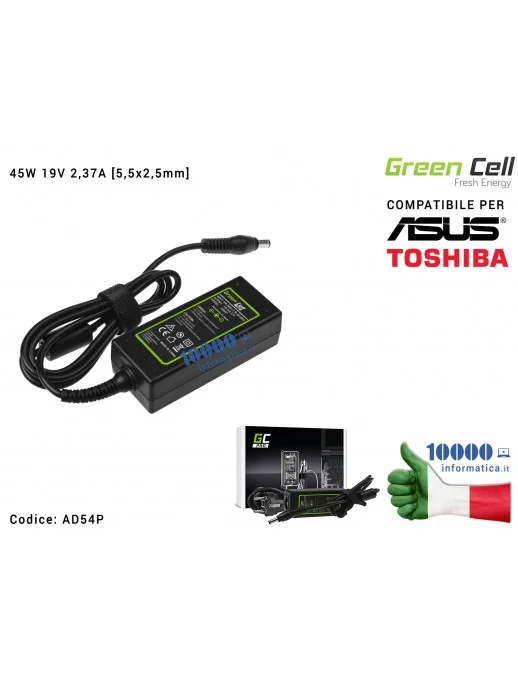 Alimentatore Green Cell PRO 45W 19V 2,37A [5,5x2,5mm] Compatibile per ASUS X450 X452 K450 X551 P450 X551C X551CA Toshiba Satelli