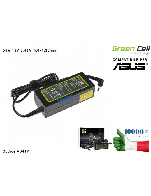 Alimentatore Green Cell PRO ASUS 65W 19V 3,42A [4,0x1,35mm] Compatibile per ASUS VivoBook S200 Zenbook UX21 UX32