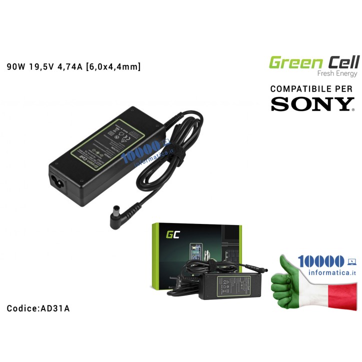 Alimentatore Green Cell PRO 90W 19,5V 4,74A [6,5x4,4mm] Compatibile per SONY Vaio PCG-71211M PCG-71811M 14 15E