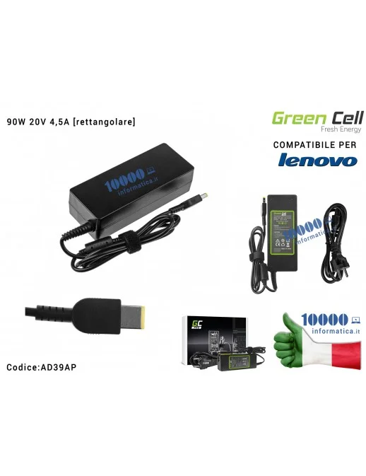 Alimentatore Green Cell PRO 90W 20V 4,5A [rettangolare] Compatibile per LENOVO IdeaPad G500s G505s G510 G510s Z500 Z510 Z710 Z51