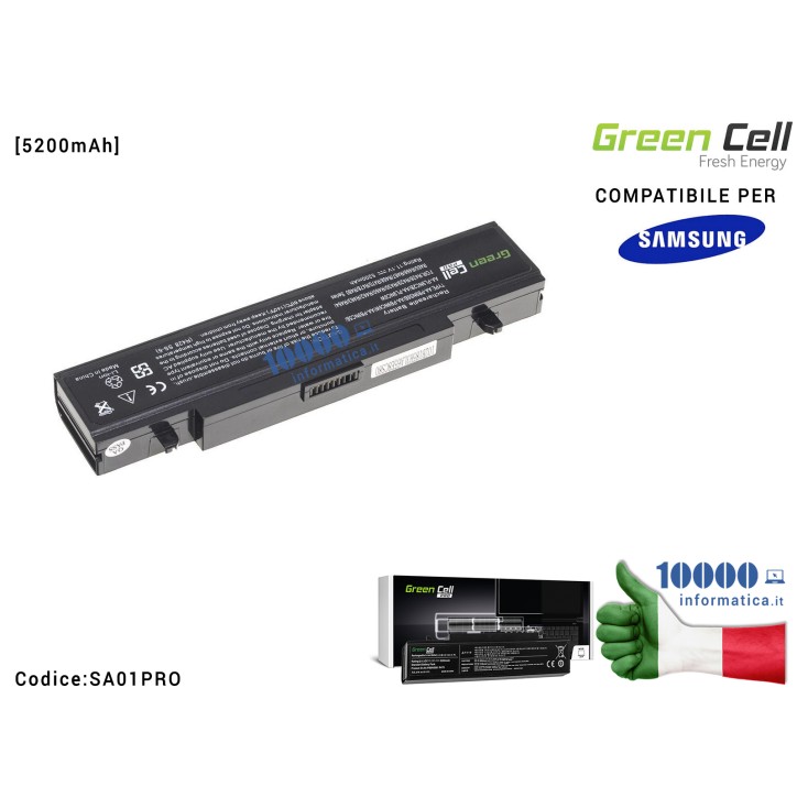 Batteria AA-PB9NS6B Green Cell Compatibile per SAMSUNG RV511 R519 R522 R530 R540 R580 R620 R719 R780 [5200mAh]