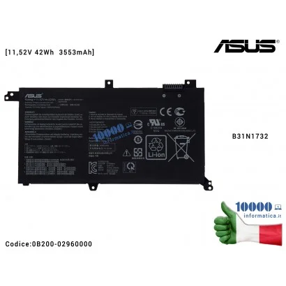 0B200-02960000 Batteria B31N1732 ASUS RX571GT RX571G VivoBook X430U X430UA X430UF X430UN [11,52V 42Wh 3553mAh]