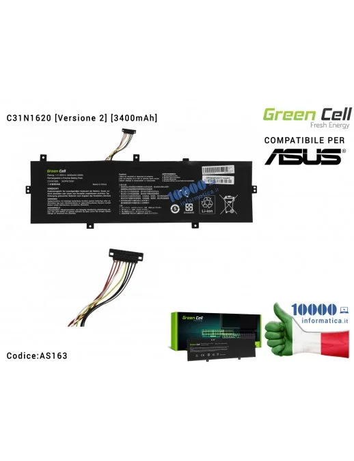 Batteria C31N1620 Green Cell Compatibile per ASUS ZenBook UX430 [Versione 2] UX430U UX430UA UX430UN UX430UQ [3400mAh]