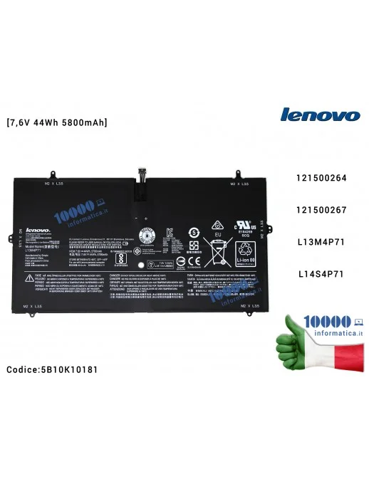 Batteria L13M4P71 LENOVO Yoga 3 Pro 1370 [7,6V 44Wh 5800mAh] 121500264 121500267 L13M4P71L14S4P71