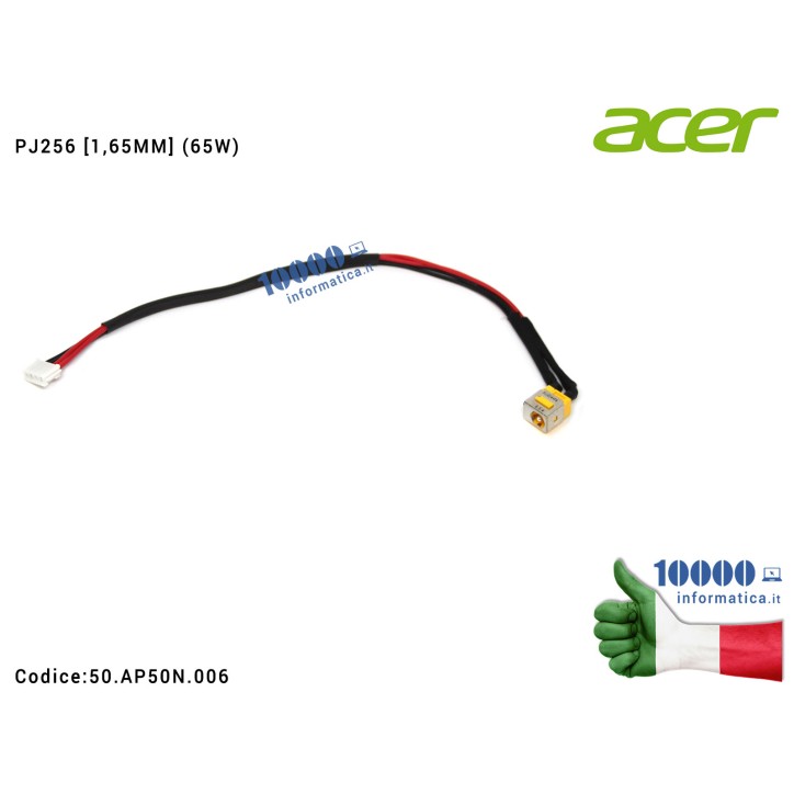 Connettore DC Power Jack PJ256 (65W) ACER Aspire 8920 8930 8920G 8930G [1,65mm] 50.AP50N.006 50AP50N006