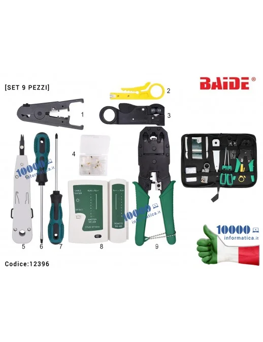 Borsetta Attrezzi Rete Kit Networking SPLINKTECH RJ1-KIT Set 9 pezzi per Pinza Crimpatrice 8P8C RJ45 Plug Tester LAN Connettori 